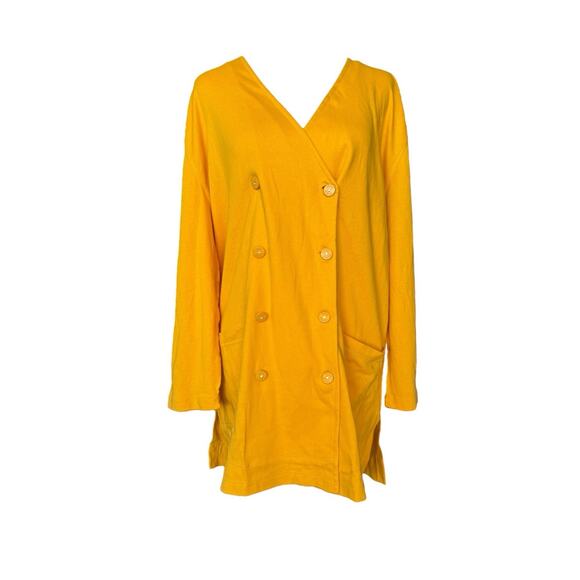 Sonia Rykiel Yellow Cotton Trench Cardigan Double Breasted Large Vintage Preppy - Picture 1 of 14